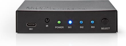 Nedis HDMI-Switch - 3 poort(en) - 1x USB-C / 2x HDMI Input - 1x HDMI Output - 4K@60Hz - 18 Gbps - Afstandbestuurbaar - Metaal - Antraciet
