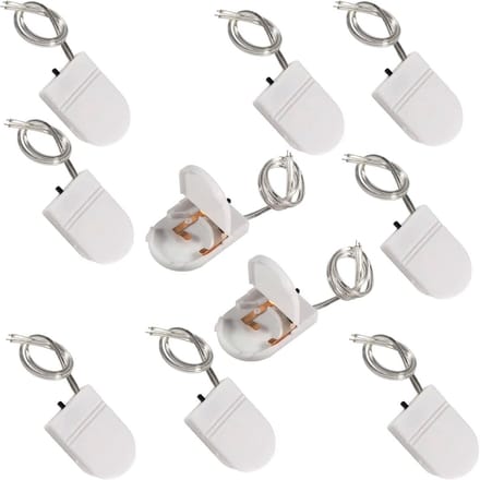 Batterij Houder - Knoopcel Adapter - LED Verlichting - Met Aan/Uit Schakelaar - 10 Stuks - Wit