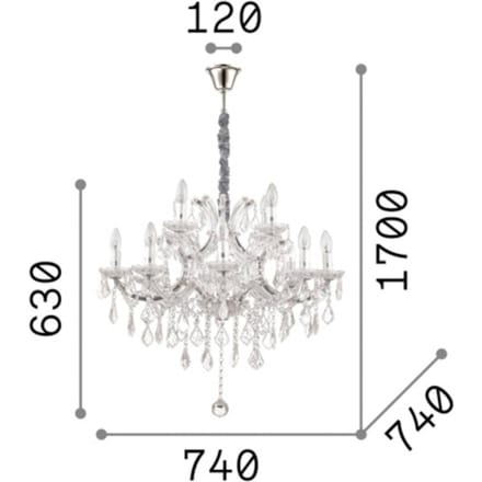 Ideal Lux kroonluchter Napoleon, goudkleurig, kristal 12flg.