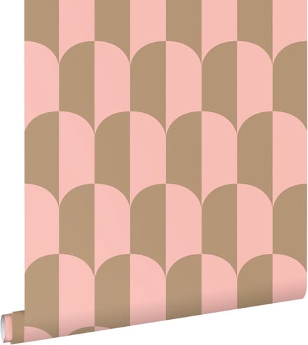 ESTAhome behang art deco bogen roze en beige bruin - 53 cm x 10.05 m - 139984