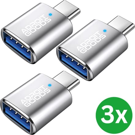 AdroitGoods 3x USB C naar USB A Adapter - USB 3.0 C naar USB Adapter - USB C naar USB A Converter - USB C naar USB A Female - Silver