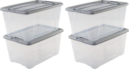 IRIS New Topbox Opbergbox - 45L - Kunststof - Transparant/Zilvergrijs - Set van 4