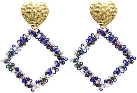 Oorbellen - Hart met Glaskralen - RVS - 5 cm - Blauw – valentijn – cadeau