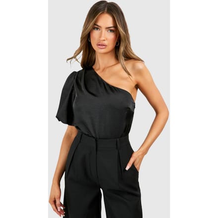boohoo Dames Textured Satin Puff Sleeve Bodysuit | Zwart | Maat: 34