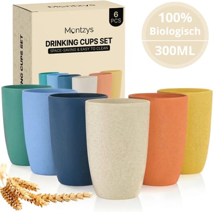 Montzys® Bio Herbruikbare Bekers - 6 Stuks - 300ml Drinkbeker - Beker - Plastic Cups Biologisch