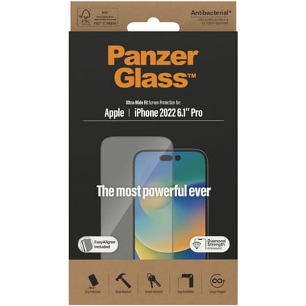 PanzerGlass Screenprotector geschikt voor Apple iPhone 14 Pro Glazen | PanzerGlass Ultra-Wide Fit Screenprotector - Case Friendly + Installatie Frame