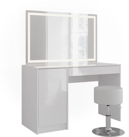 Vicco Kaptafel set met kruk Sherry, Wit/Wit Hoogglans, 119.8 cm met LED-spiegel en kruk