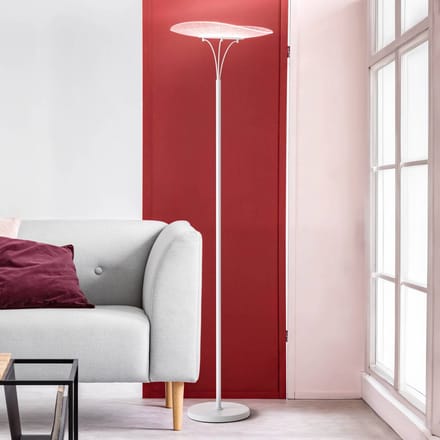 Fabas Luce LED vloerlamp Vela, wit/transparant, 175cm, acryl, dimmer