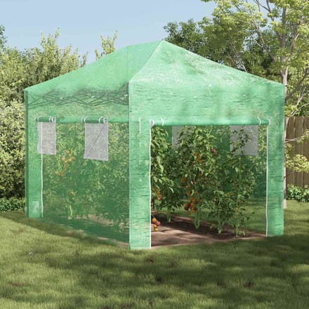 vidaXL - Kas - met - Pop-up - Frame - met - dak - Groen - 280 - x - 410 - x - 315 - cm - IJzer