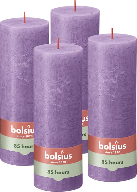 Bolsius - Rustieke Kaars - 4 Stuks - Paars - Violet - 19cm