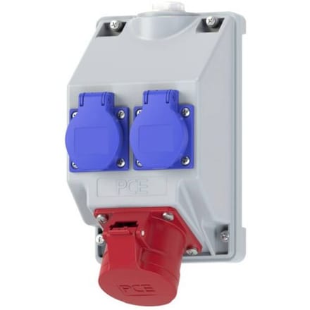 PC Electric 16081552 Stopcontactsplitter Grijs, Blauw, Rood