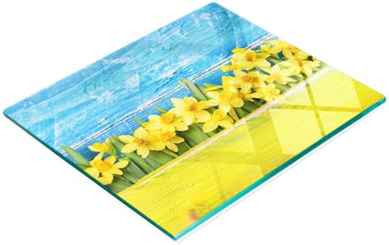 Serveerplank van gehard glas met narcissenmotief, 60x52 cm