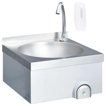 Lave-mains en acier inoxydable avec robinetterie et distributeur de savon