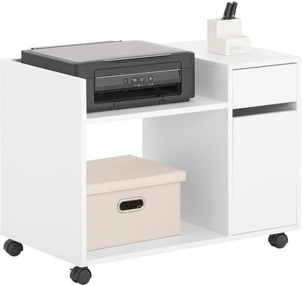 Printerkast met Wielen en Opbergruimte voor Bureau, Mobiele Printeroplossing, Compact en Wit