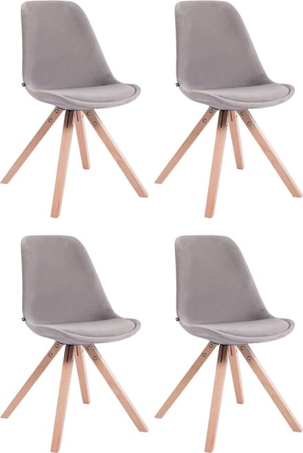 CLP Toulouse Set van 4 Stoelen - Vierkant frame - Fluweel grijs natura