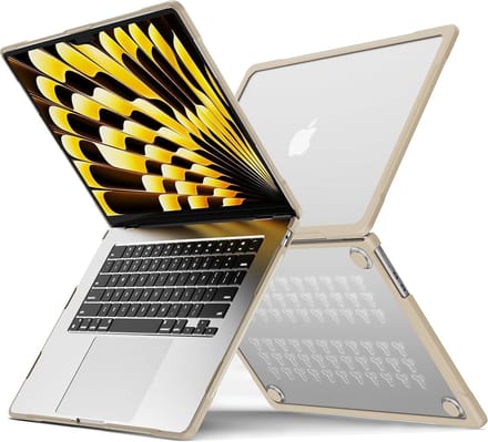 Eisenz - Hardcase / Laptop Cover geschikt voor MacBook Air 13,6 inch (A2681) - Transparant met Gekleurde Rand - Steunvoetjes - Steengrijs