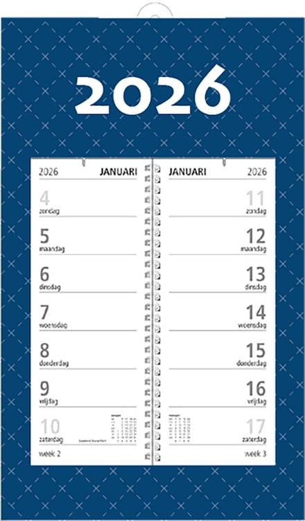 MGPcards - Omlegweekkalender 2026 - Week begint op zondag - 21 x 34 cm - Donker blauw