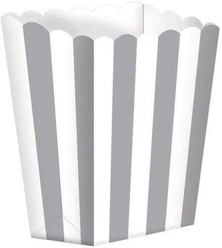 Popcorn of snoep bakjes - zilver/wit - 5x stuks - chipsbakjes/snackbakjes - kinder verjaardag/feestje - karton - traktaties