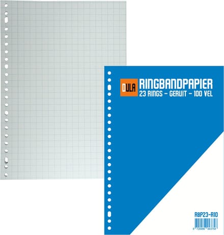DULA Ringbandpapier A4 - 23 rings - 10mm geruit - 70 grams - 100 vel - Ruitjespapier
