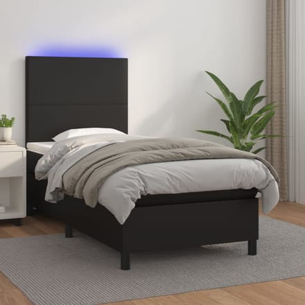 vidaXL - Boxspring - met - matras - en - LED - kunstleer - zwart - 100x200 - cm