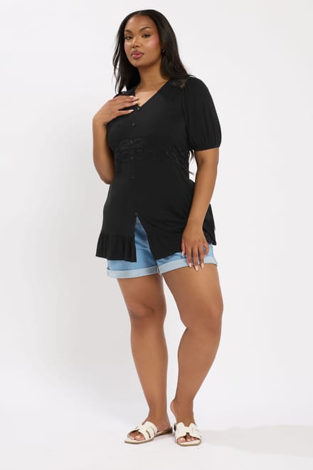 Yours Top Met Knopen En Kanten Details In Zwart Size 58-60