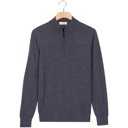 Thomas Maine Trui Half Zip Single Knit Merino Wool Indigo / male