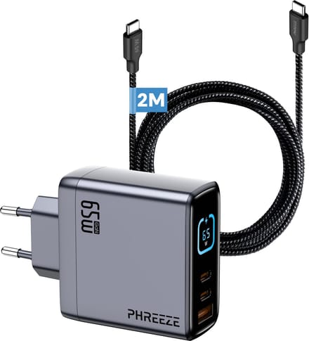 Phreeze USB C Oplader + USB C Kabel 2 Meter - USB C Snellader - 2 Meter Lang - Universeel