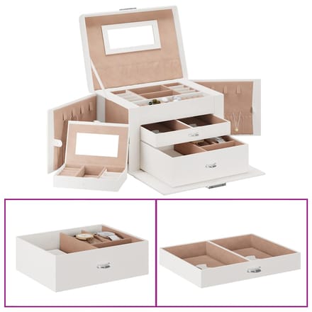 vidaXL - Sieradendoosje - 3laags - met - spiegel - afsluitbaar - 26x18x17,5 - cm - wit