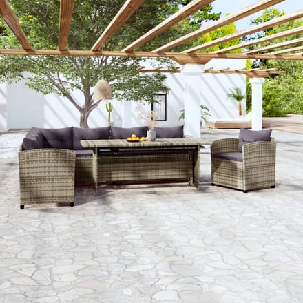 vidaXL - 3-delige - Loungeset - met - kussens - poly - rattan - grijs