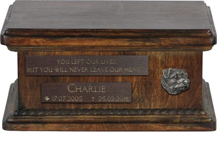 Persoonlijke houten urn voor Norfolk Terrier as met gravure