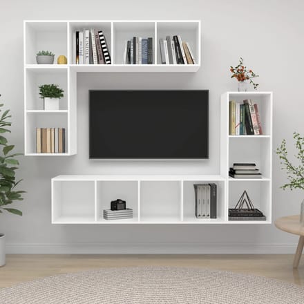 vidaXL - 4-delige - Tv-meubelset - bewerkt - hout - wit