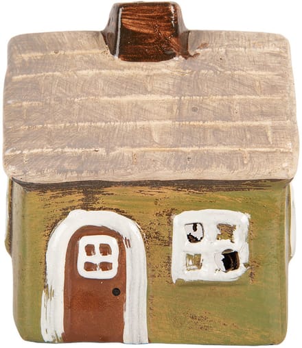 Clayre & Eef Waxinelichthouder Huis 8x7x10 cm Groen Keramiek