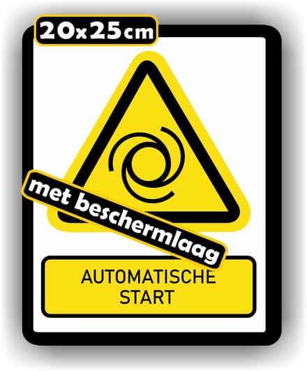 Jerma - Machine start automatisch - ISO norm - waarschuwing sticker - 20x25cm - Weerbestendig - Vinyl