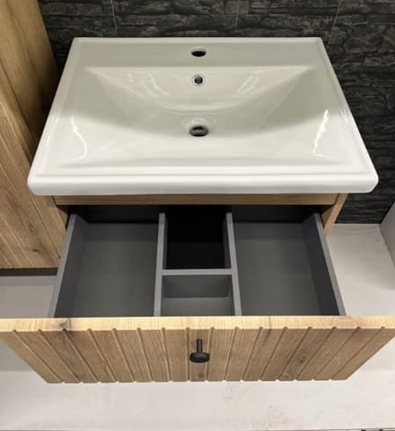 Deftrans Rietti Serie - Badkamerkast met Wastafel - 60 cm - Eiken Evoke - Lamelpatroon