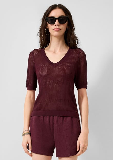 Delicate Cotton Pulli met Ajourpatroon Vrouwen QS Regular fFit
