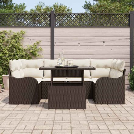 vidaXL - Tuinbank - Set - 7 - st - 6-Aantal - zitplaatsen - Bruin - Poly - Riet