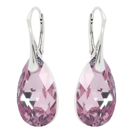 DBD - Zilveren Oorbellen - Druppel - Swarovski Kristal Elements - Roze Comet - 22MM - Anti Allergisch