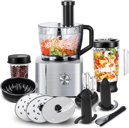 Foodprocessor - Compacte Keuken Processor voor Efficiënte Voedselbereiding - Inclusief Diverse Snijbladen en Kneedhaak