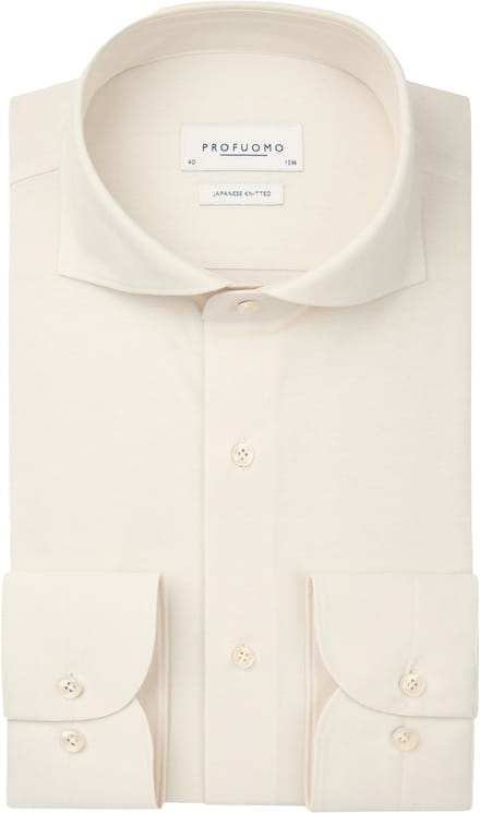 Profuomo slim fit heren overhemd - jersey - offwhite - Strijkvrij - Boordmaat: 40