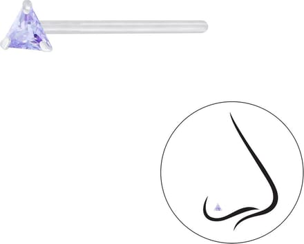 Joy|S - Zilveren neuspiercing driehoek zirkonia lila paars 2 stuks