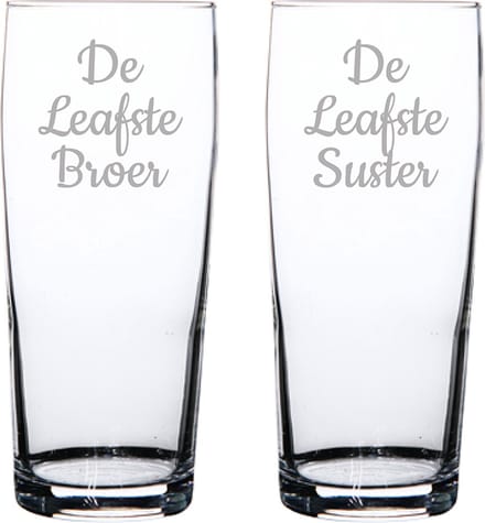 Gegraveerde bierfluitje 19cl De Leafste Broer-De Leafste Suster