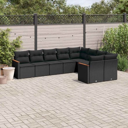 vidaXL - 9-delige - Loungeset - met - kussens - poly - rattan - zwart