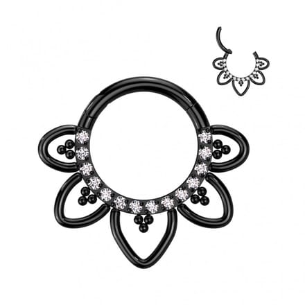 Piercing titanium Filigree met steentjes clicker 1.2x8 - zwart - LMPiercings