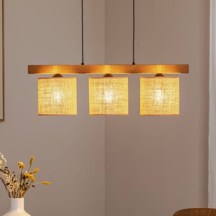 Duolla Hanglamp Forest, hout licht/zwart, jute naturel, 3-lamps.
