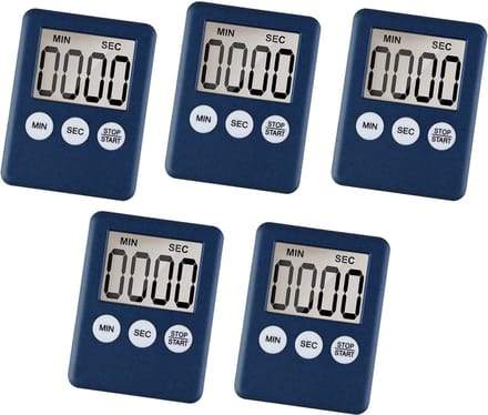 Set van 5 digitale timers, alarmklokken, donkerblauw