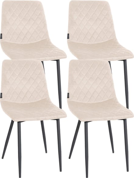 CLP Telde Set van 4 Eetkamerstoelen - Zonder armleuning - Metaal frame - Fluweel - Velvet - creme