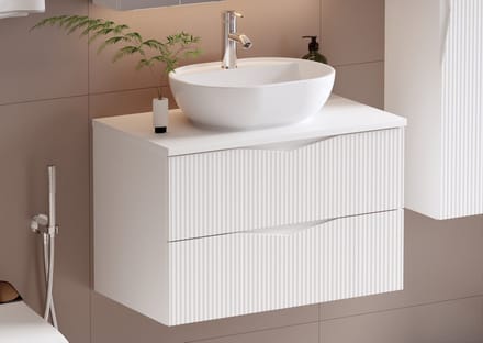 Meubel Square - Badkamermeubel set Morae 80cm - Wit - Badmeubel met Waskom - Wastafelkast Zwevend
