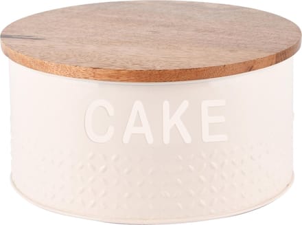 Dekoratief | Bewaardoos 'Cake', wit, hout/metaal, 18x18x8cm | A248239