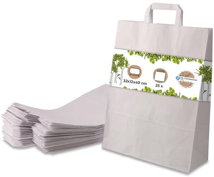 Set van 25 Witte Papieren Draagtassen met Handvat