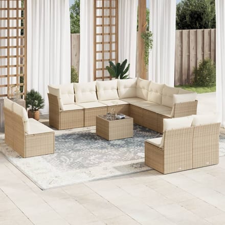 vidaXL - 12-delige - Loungeset - met - kussens - poly - rattan - beige